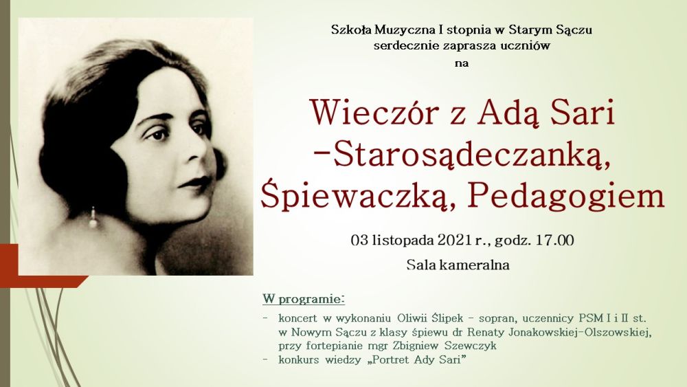 Wieczór z Adą Sari w Szkole Muzycznej I stopnia w Starym Sączu.