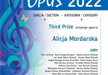 Alicja Mordarska Laureatką międzynarodowego konkursu International Music Competition Opus 2022.